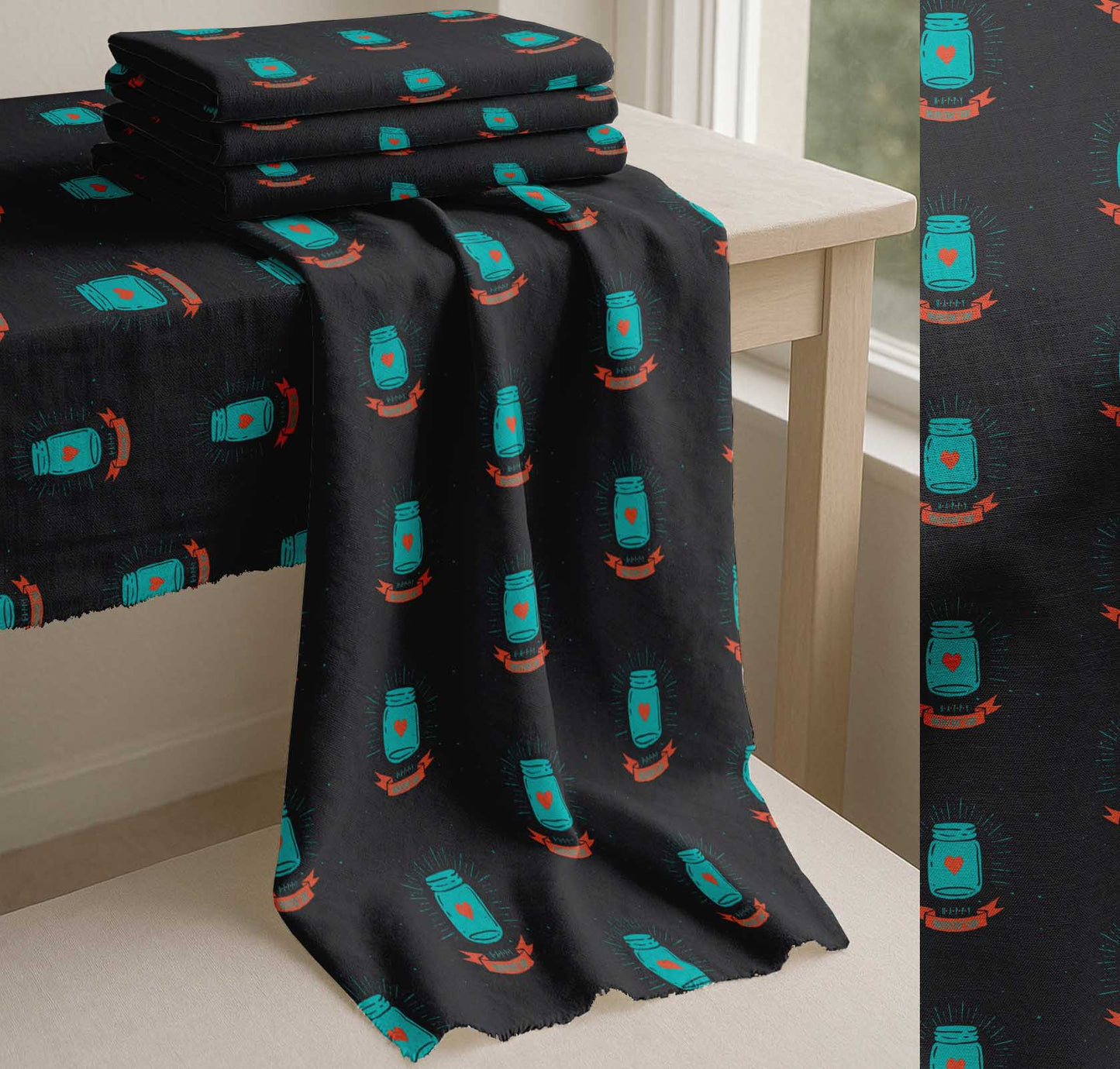 Soimoi Green Cotton Fabric Jar & Happy Valentine Day Text Printed Craft Fabric by the yard