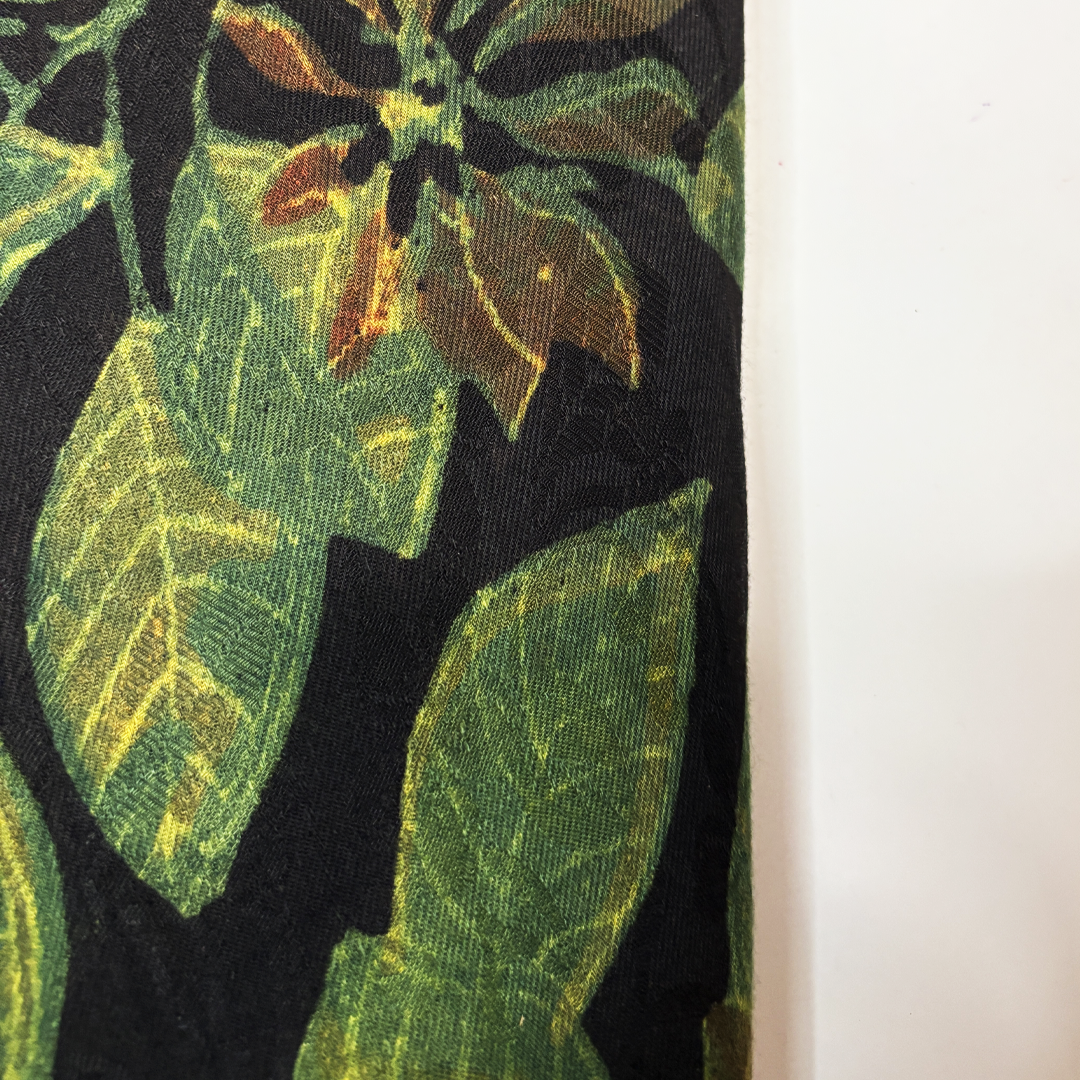 Vegan Pashmina Silk Feel Fabric with Handblocked Prints | Natural Fruit-Dyed Handblock Fabric for Sewing, Crafts & DIY - Green Leaves