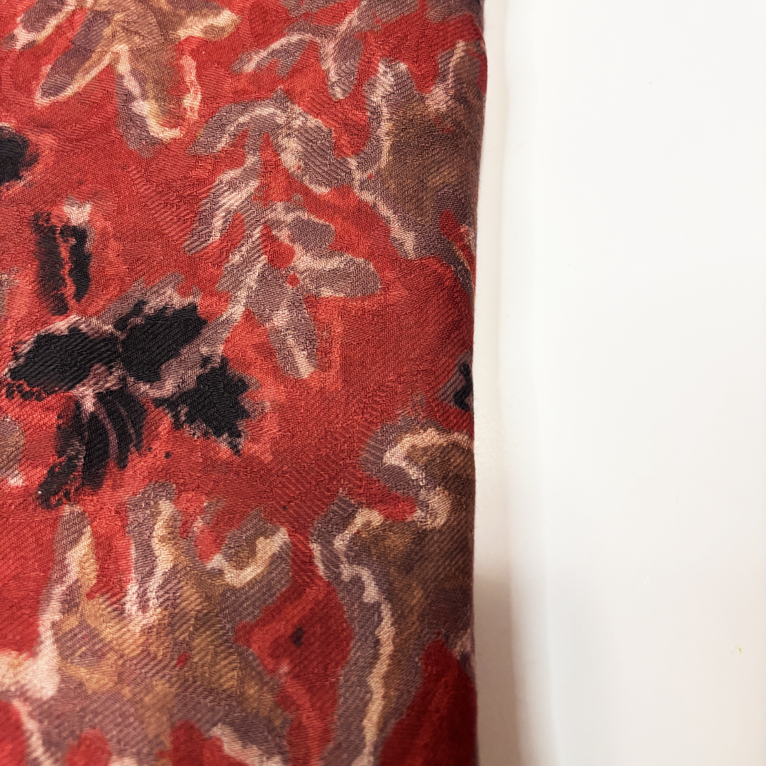Vegan Pashmina Silk Feel Fabric with Handblocked Prints | Natural Fruit-Dyed Handblock Fabric for Sewing, Crafts & DIY - Black Leaves