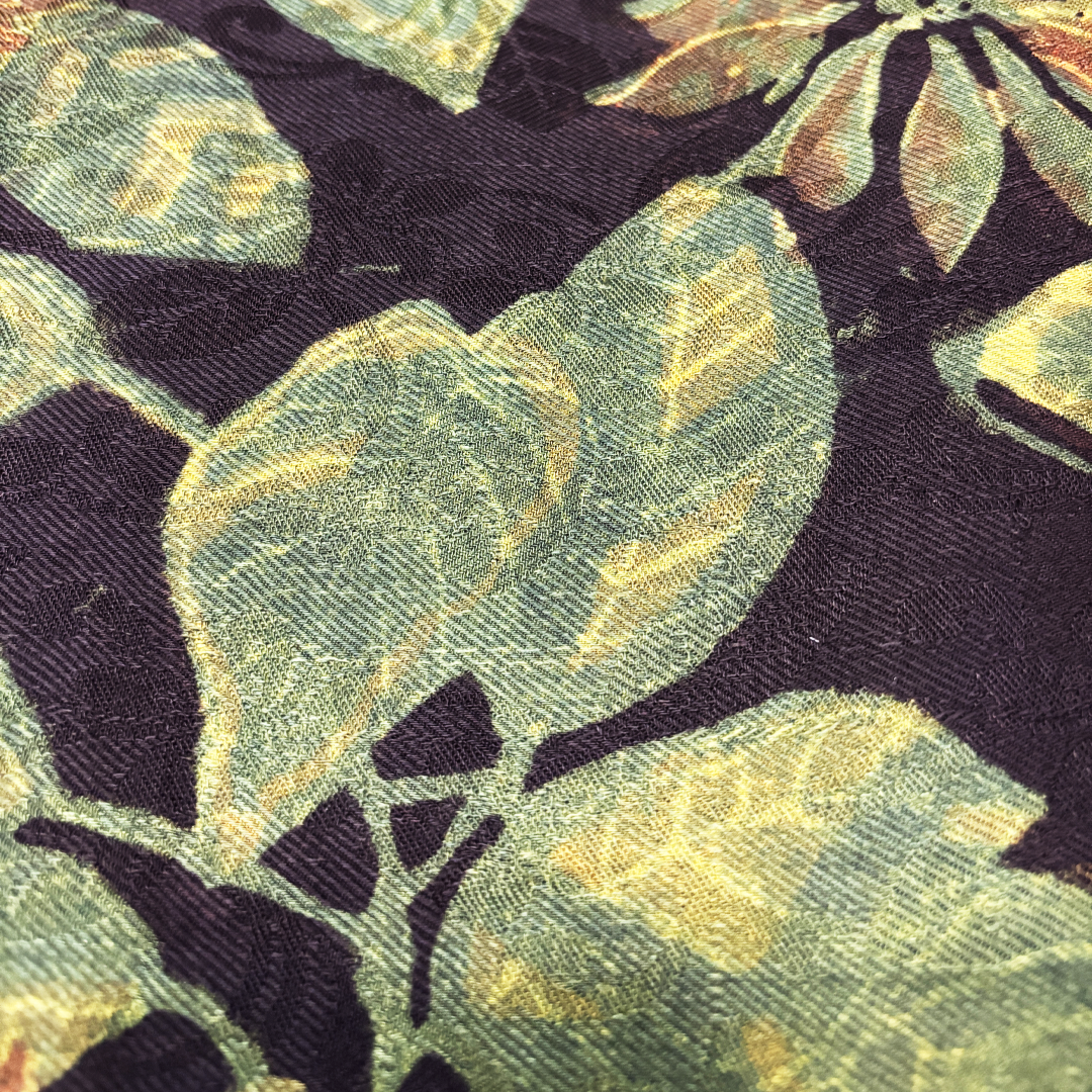 Vegan Pashmina Silk Feel Fabric with Handblocked Prints | Natural Fruit-Dyed Handblock Fabric for Sewing, Crafts & DIY - Green Leaves