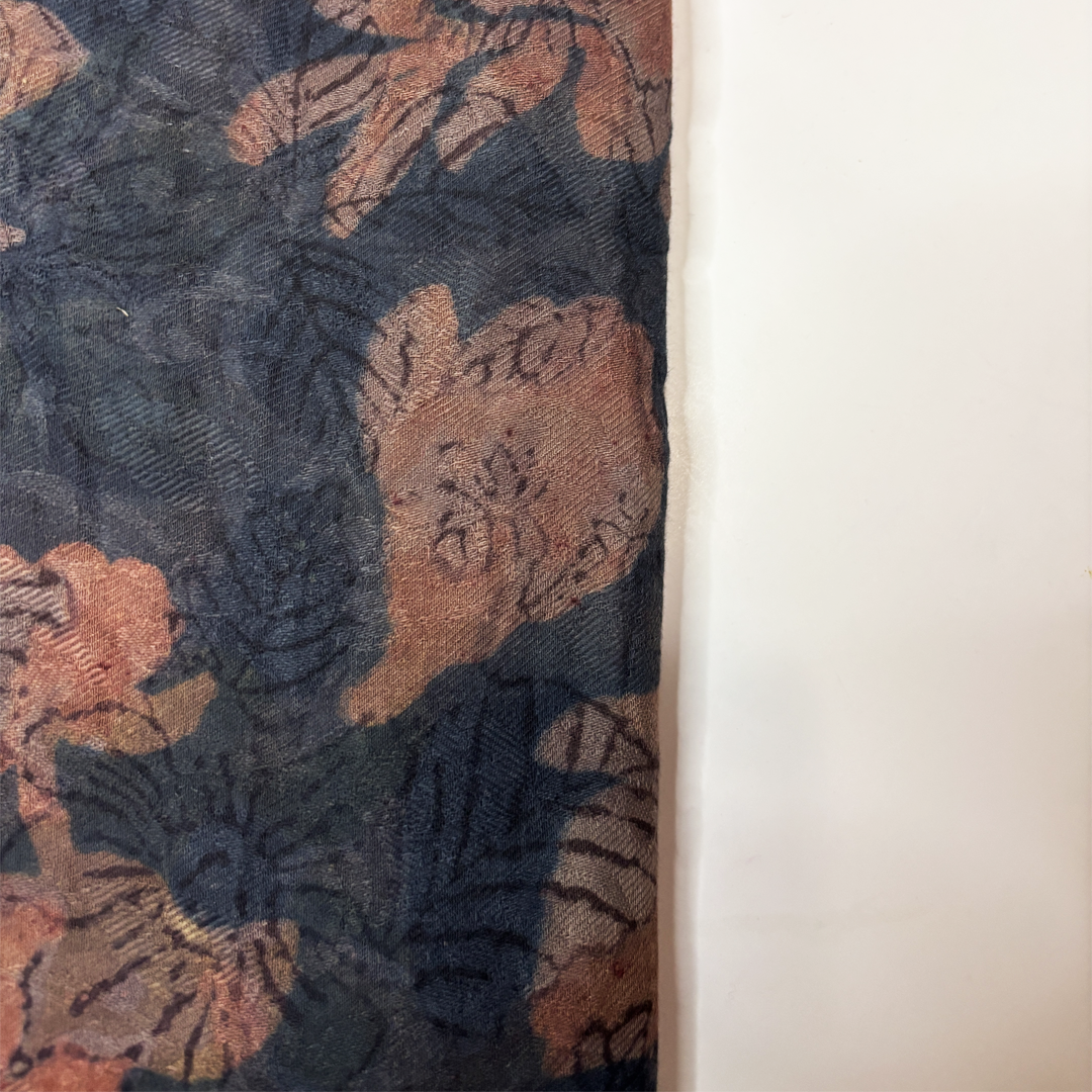Vegan Pashmina Silk Feel Fabric with Handblocked Prints | Natural Fruit-Dyed Handblock Fabric for Sewing, Crafts & DIY - Autumn Leaves