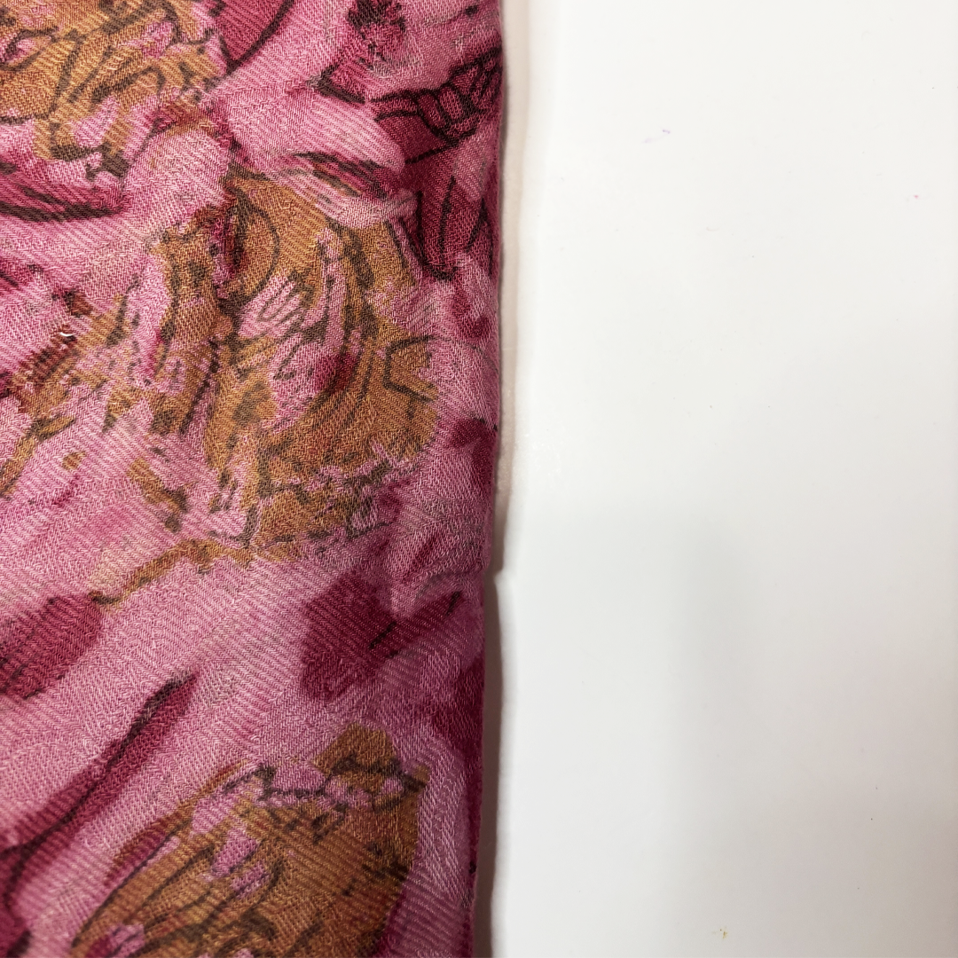 Vegan Pashmina Silk Feel Fabric with Handblocked Prints | Natural Fruit-Dyed Handblock Fabric for Sewing, Crafts & DIY - Pink Flowers