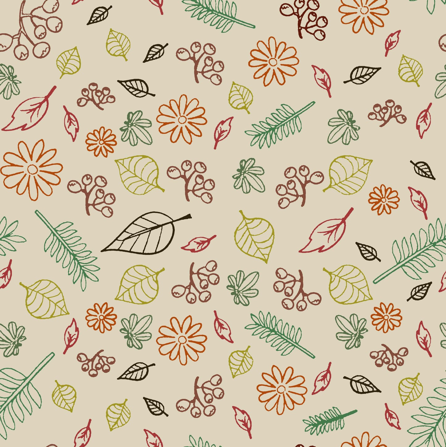 Autumn Leaves and Berries Doodle Pattern - CC - 9771