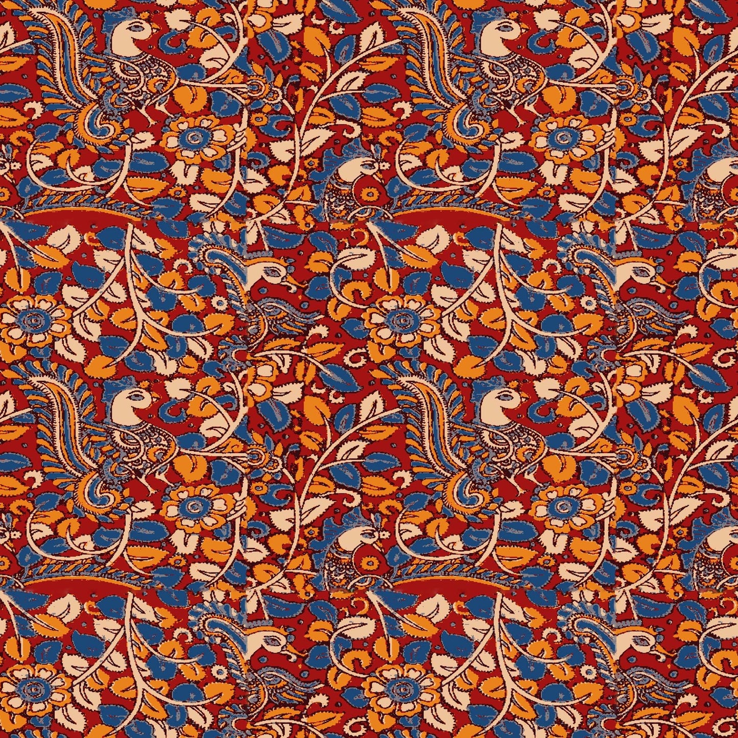 Stylized Blue Bird Floral Pattern - CC - 9777