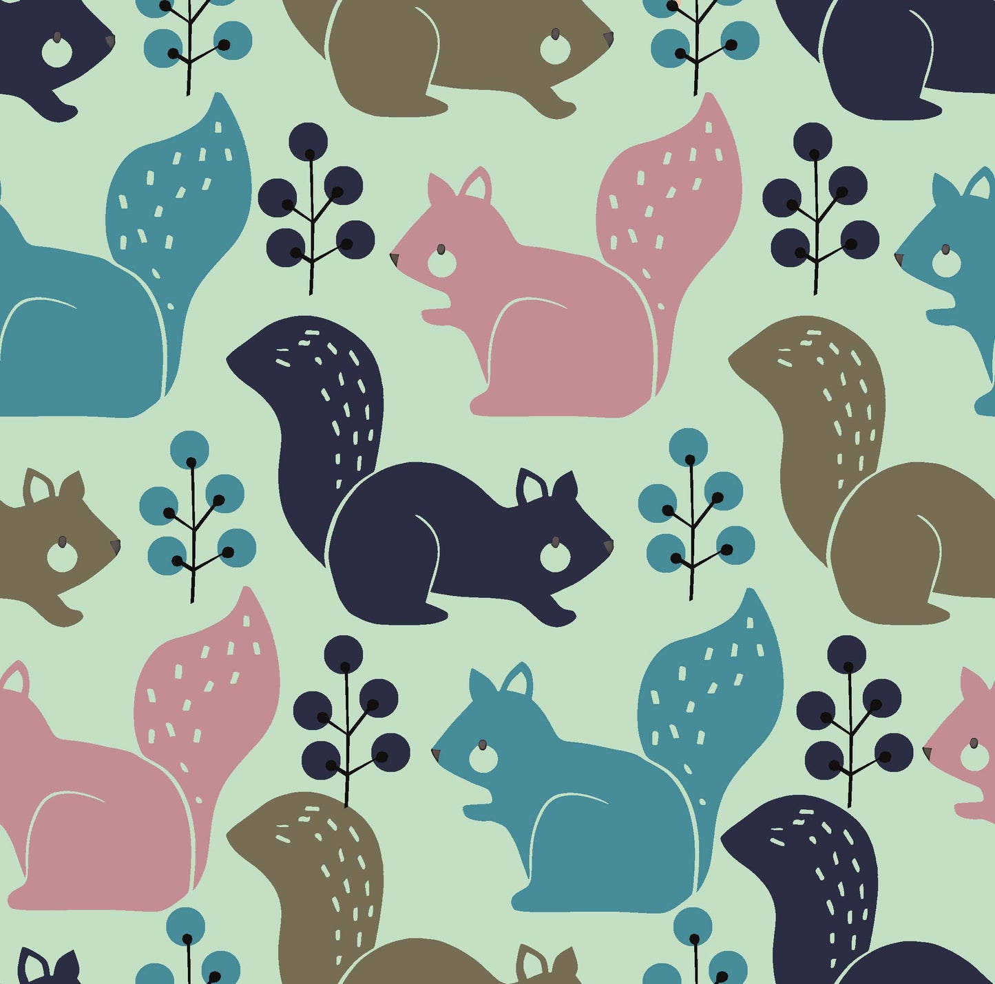 Colorful Squirrel and Berry Pattern - CC - 9786 - 2