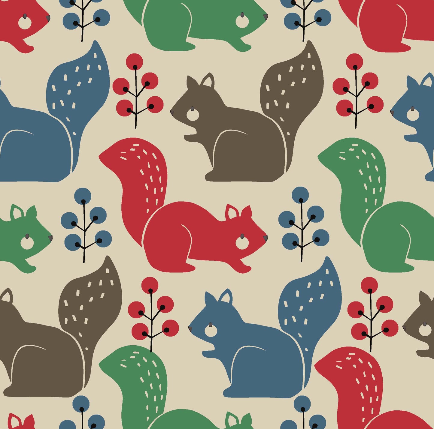 Colorful Squirrel and Berry Pattern - CC - 9786