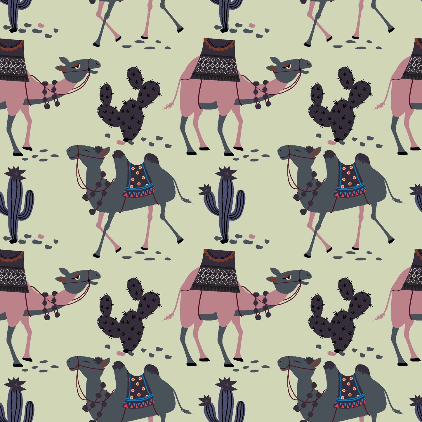 Stylized Desert Camel and Cactus Pattern - CC - 9794 - 1