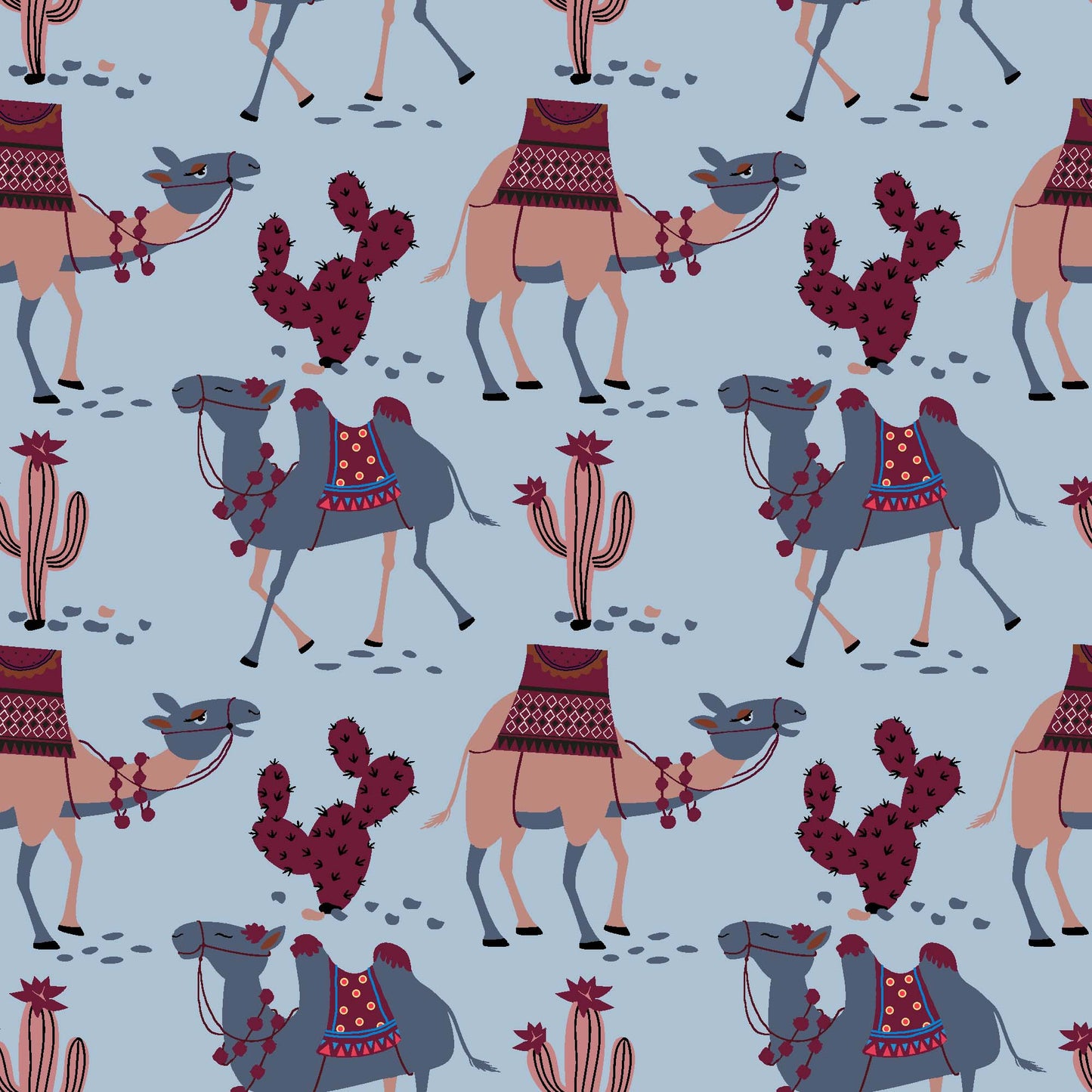Stylized Desert Camel and Cactus Pattern - CC - 9794 - 2