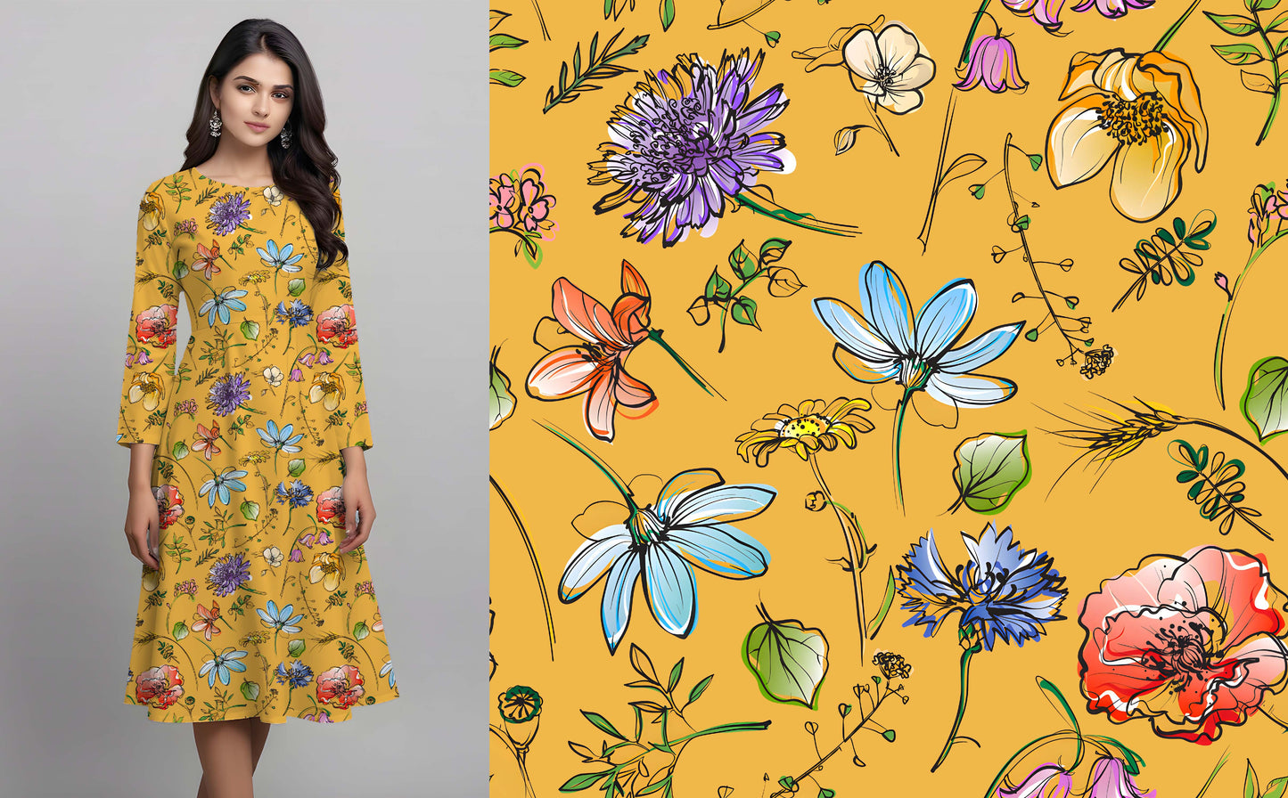 Vibrant Wildflower Sketch Pattern - CC - 9989