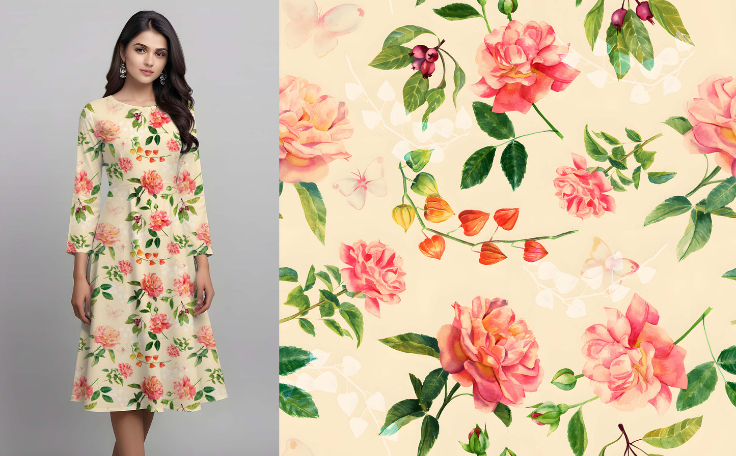 Watercolor Rose and Berry Pattern - CC - 9996