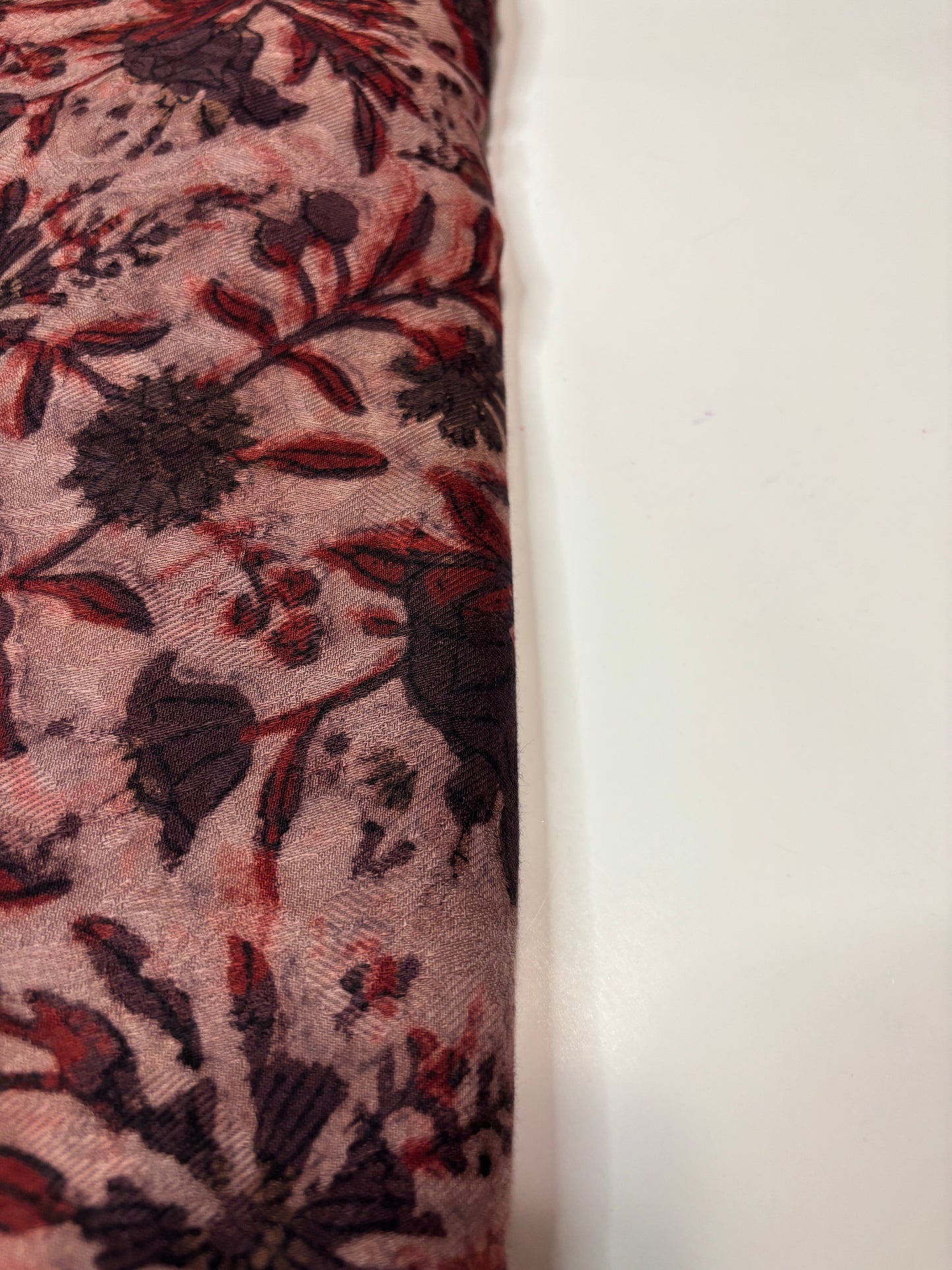 Vegan Pashmina Silk Feel Fabric with Handblocked Prints | Natural Fruit-Dyed Handblock Fabric for Sewing, Crafts & DIY - Red Flowers