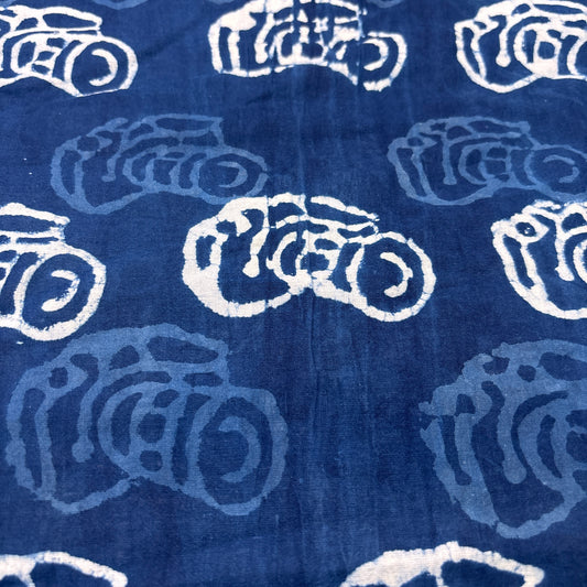 Dabu Indigo Handblock Cotton Print - Camera Pattern Print