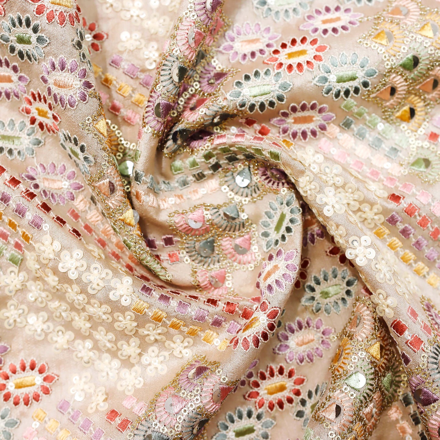 Exquisite Multi-Color Embroidered Sequin Fabric - 20 Meters