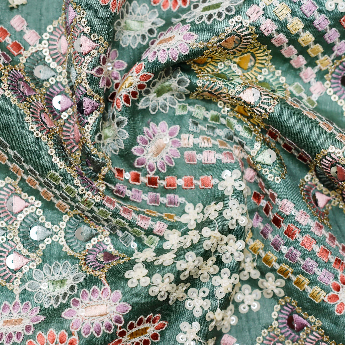 Exquisite Multi-Color Embroidered Sequin Fabric - 20 Meters