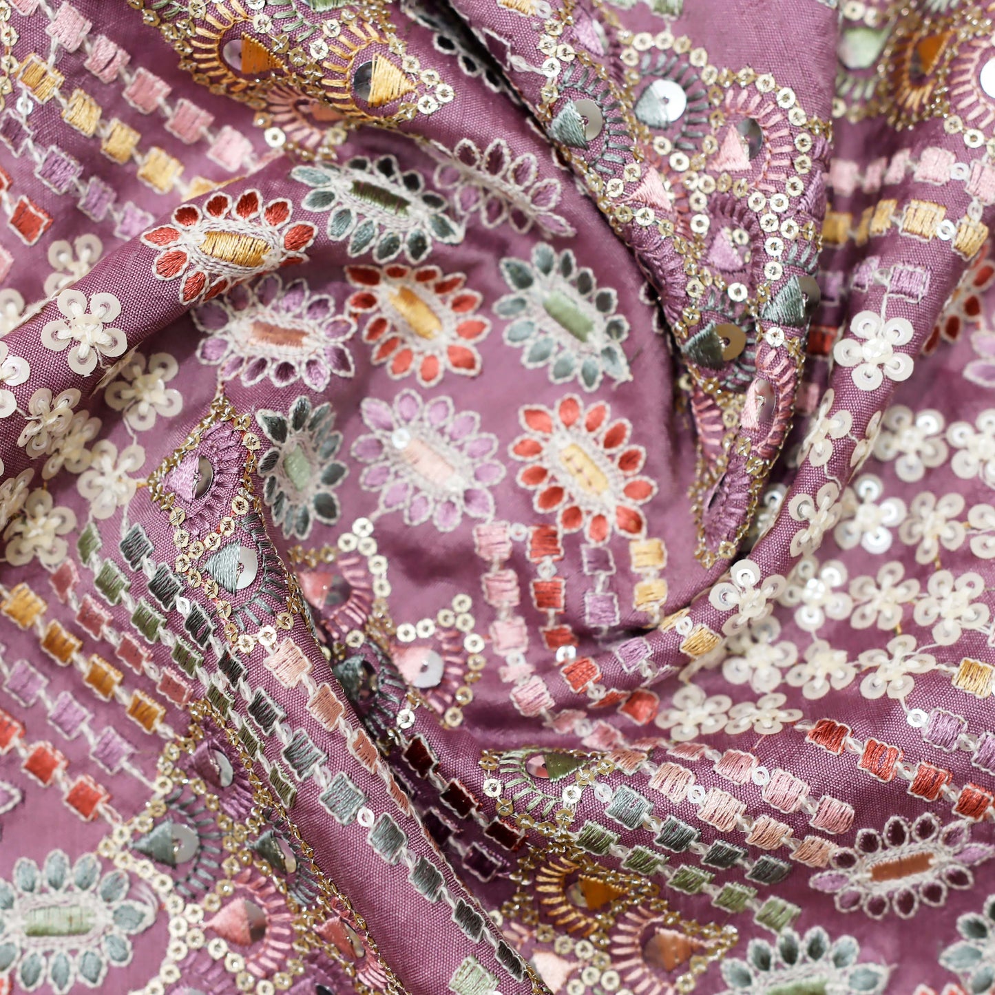Exquisite Multi-Color Embroidered Sequin Fabric - 20 Meters