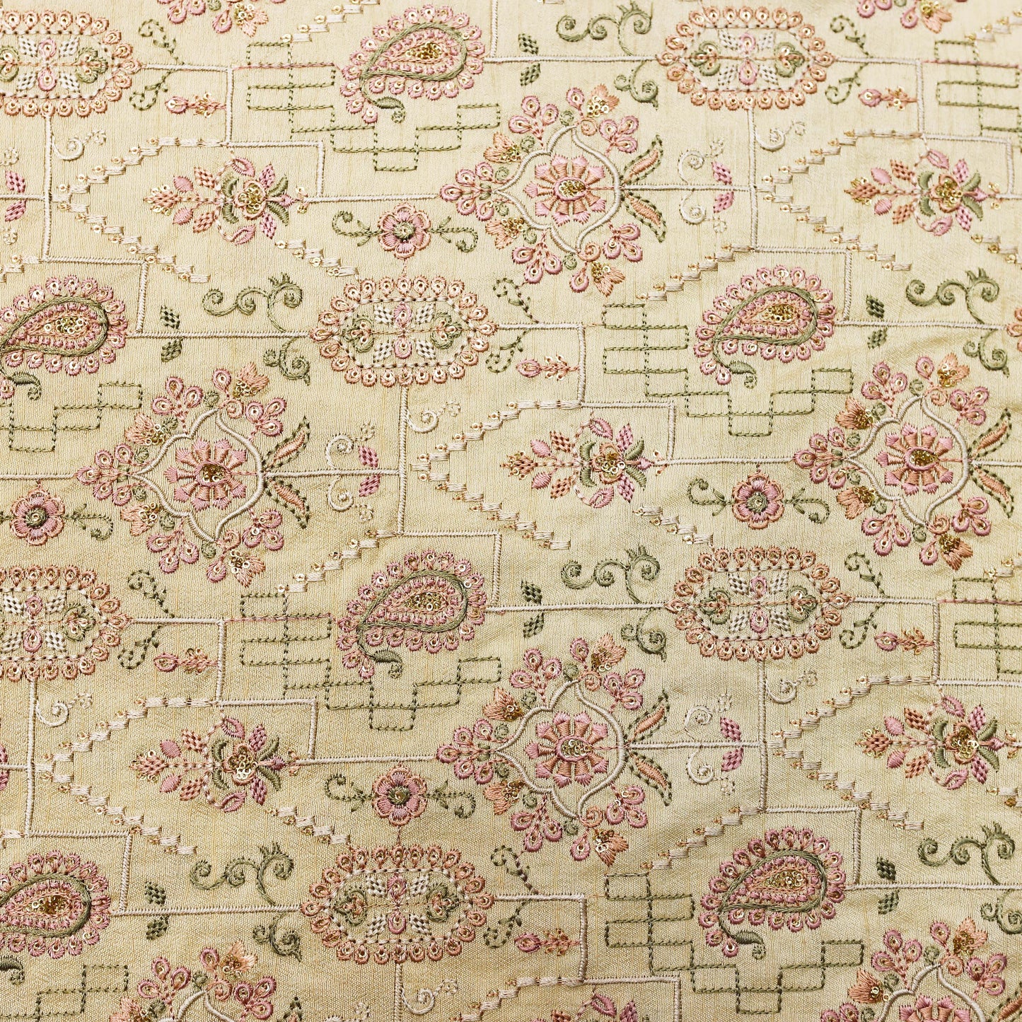 Intricate Pastel Embroidered Fabric - 20 Meters