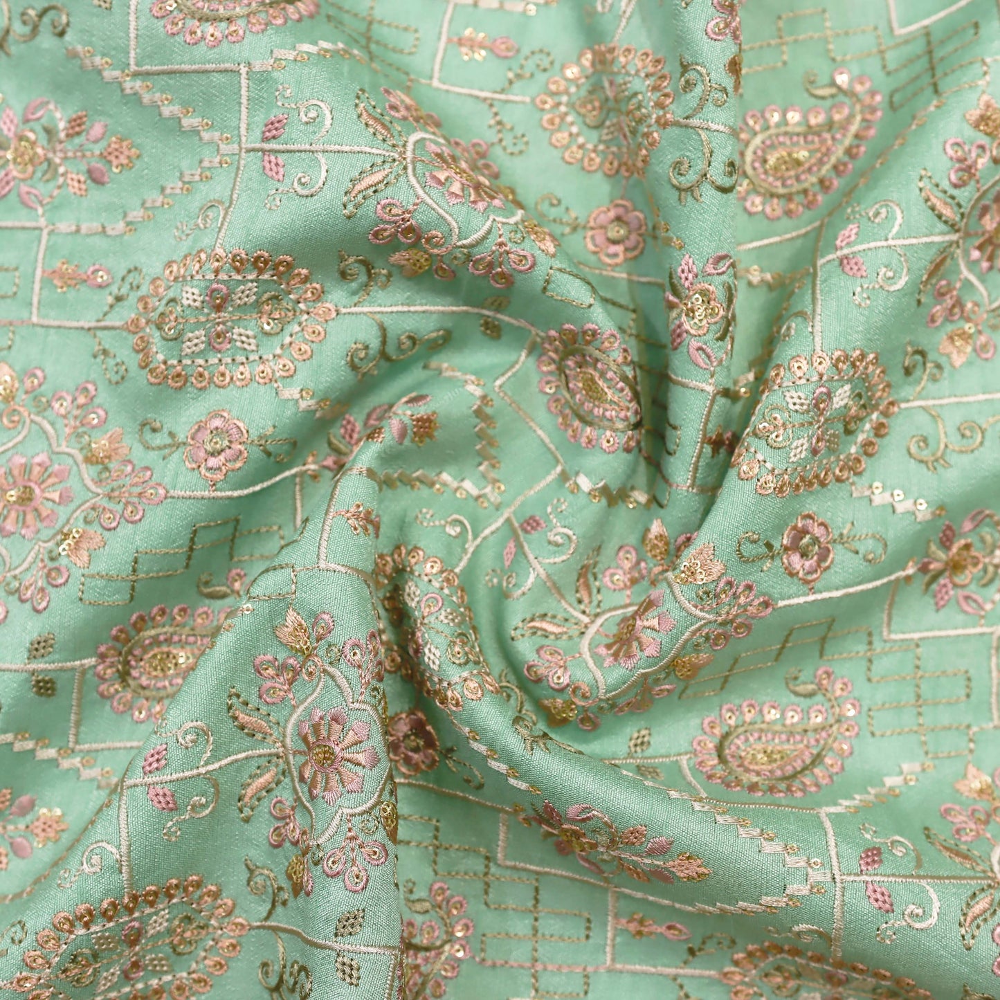 Intricate Pastel Embroidered Fabric - 20 Meters