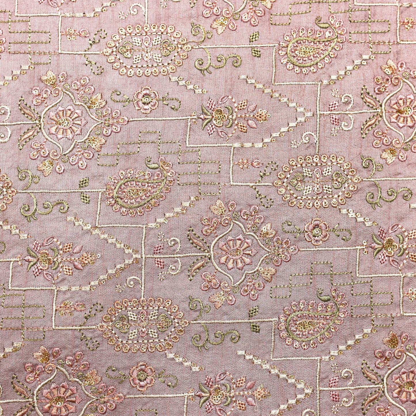 Intricate Pastel Embroidered Fabric - 20 Meters
