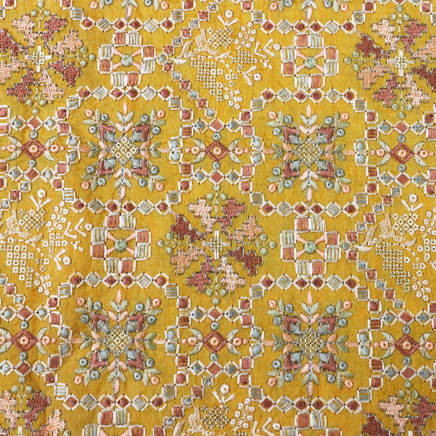 Mustard Floral Embroidery - 20 Meters