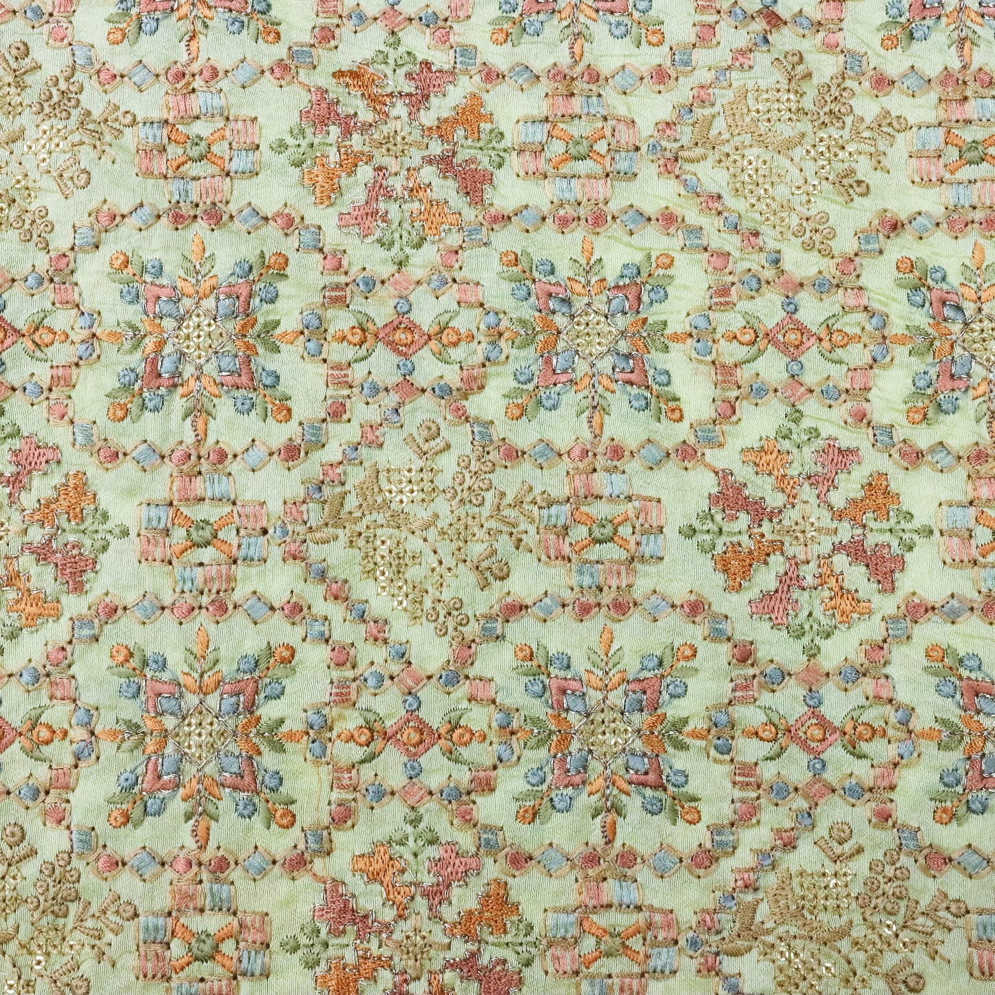 Mint Green Floral Embroidery - 20 Meters