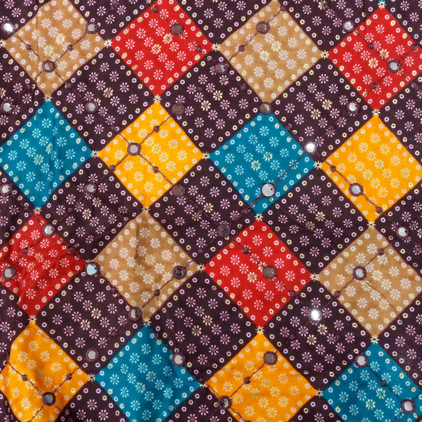 Colorful Patchwork Fabric with Mirror Work