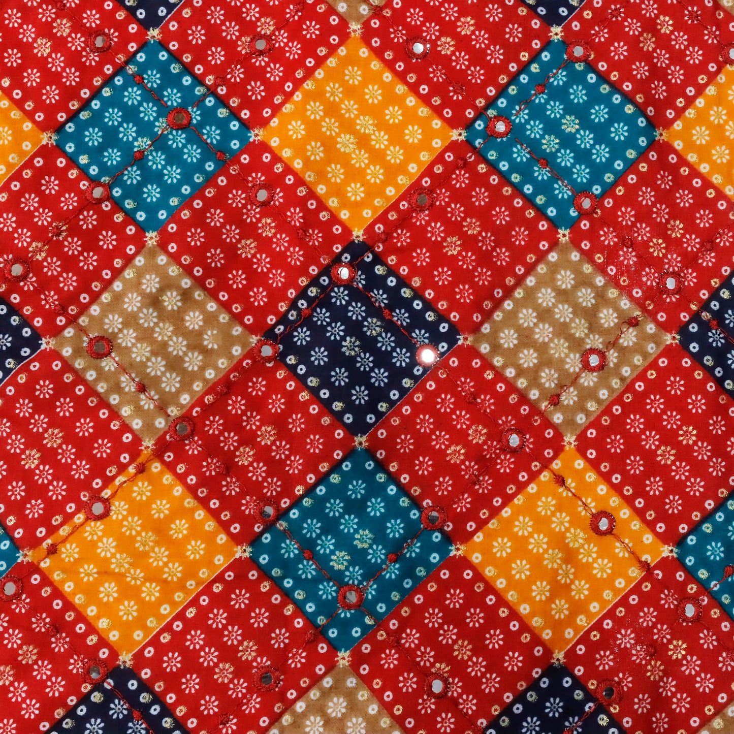 Vibrant Red and Yellow Patchwork with Mirror Work