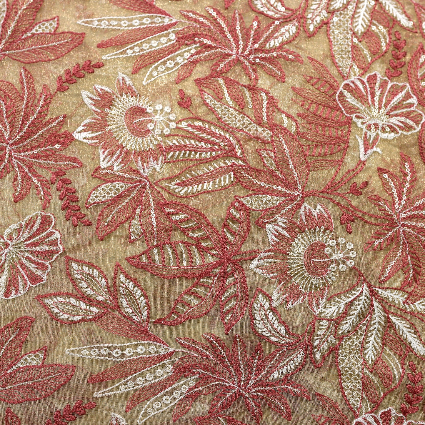 Floral & Leaves Print + Embroidery on 100% Pure Organza – 44" x 10y Rolls