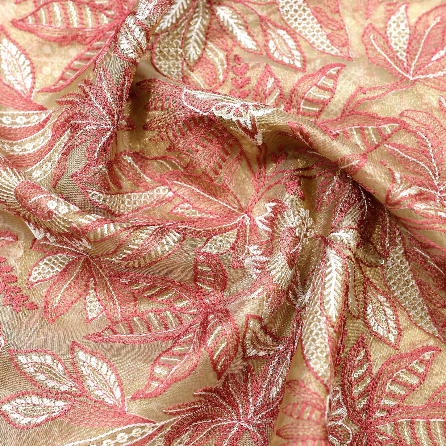 Floral & Leaves Print + Embroidery on 100% Pure Organza – 44" x 10y Rolls