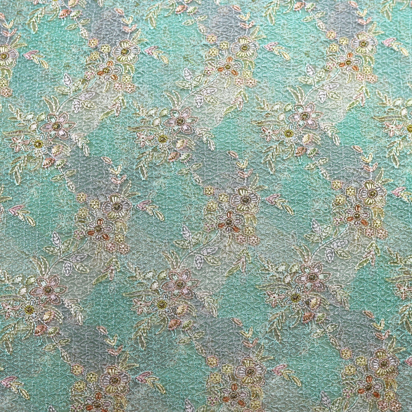 Floral Handwork-Feel Embroidery on 100% Silk Organza – 44" x 10y Rolls
