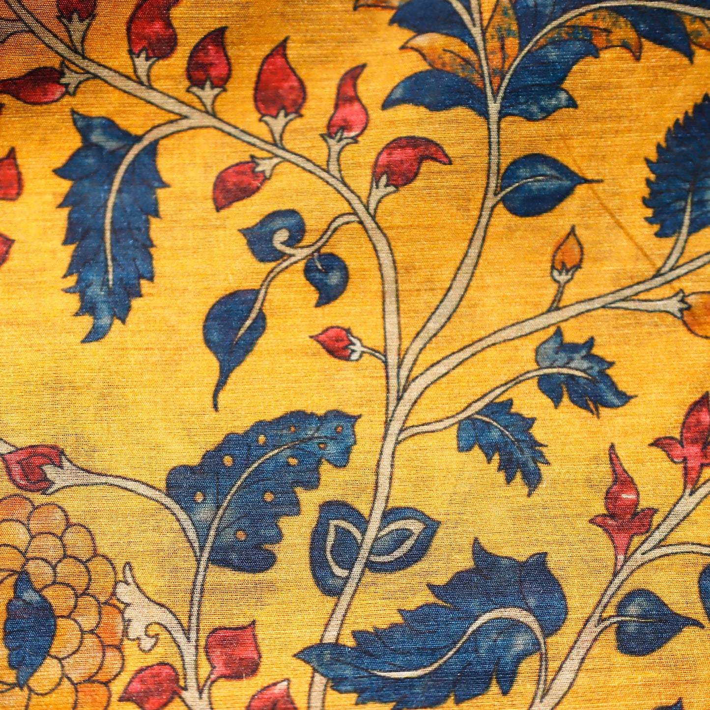 Mustard Yellow Floral Print on 100% Silk Tussah