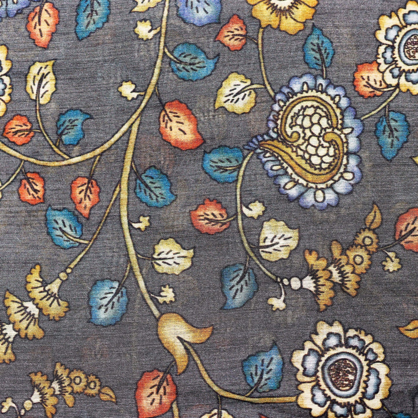 Dark Grey with Contrast Floral Print on 100% Silk Tussah