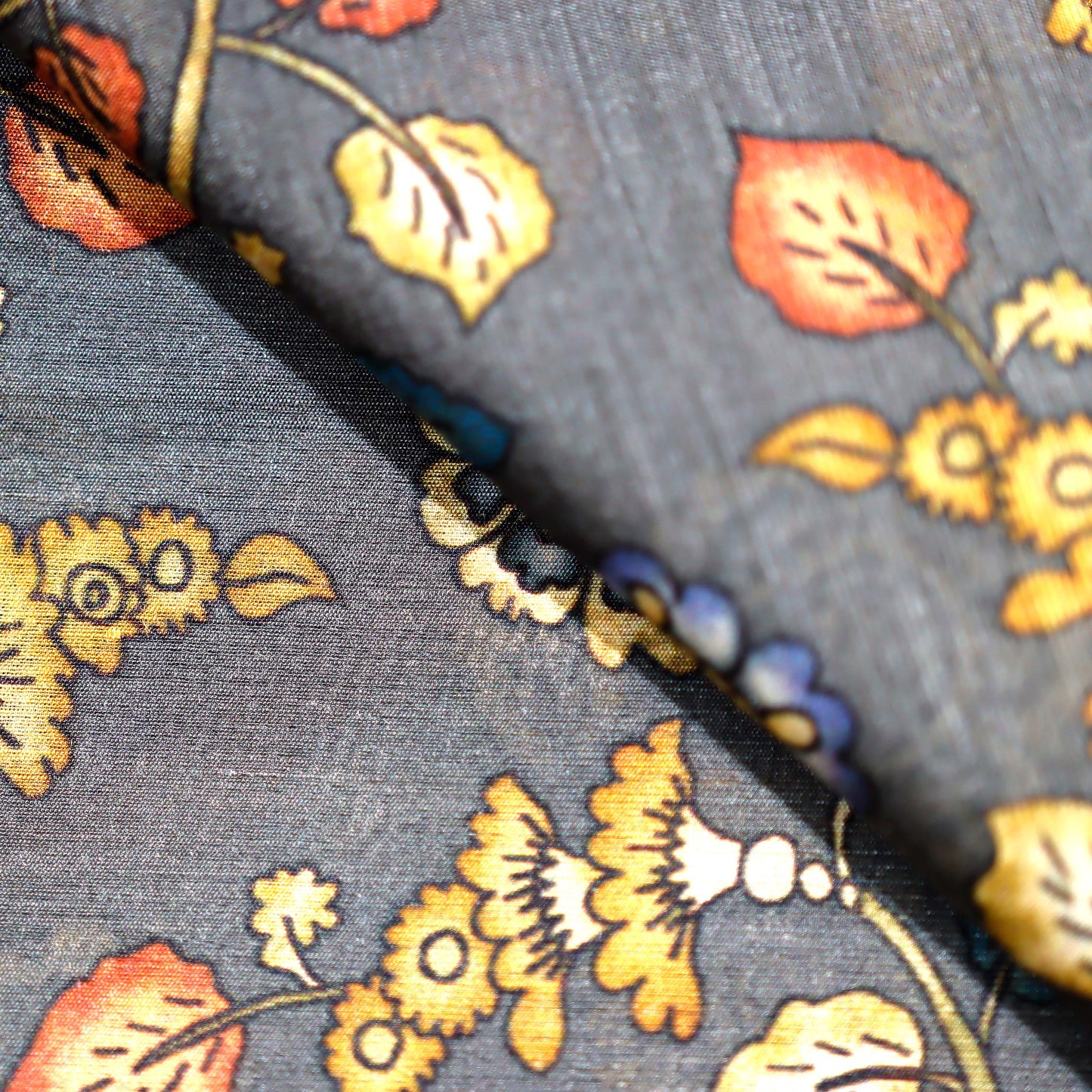 Dark Grey with Contrast Floral Print on 100% Silk Tussah