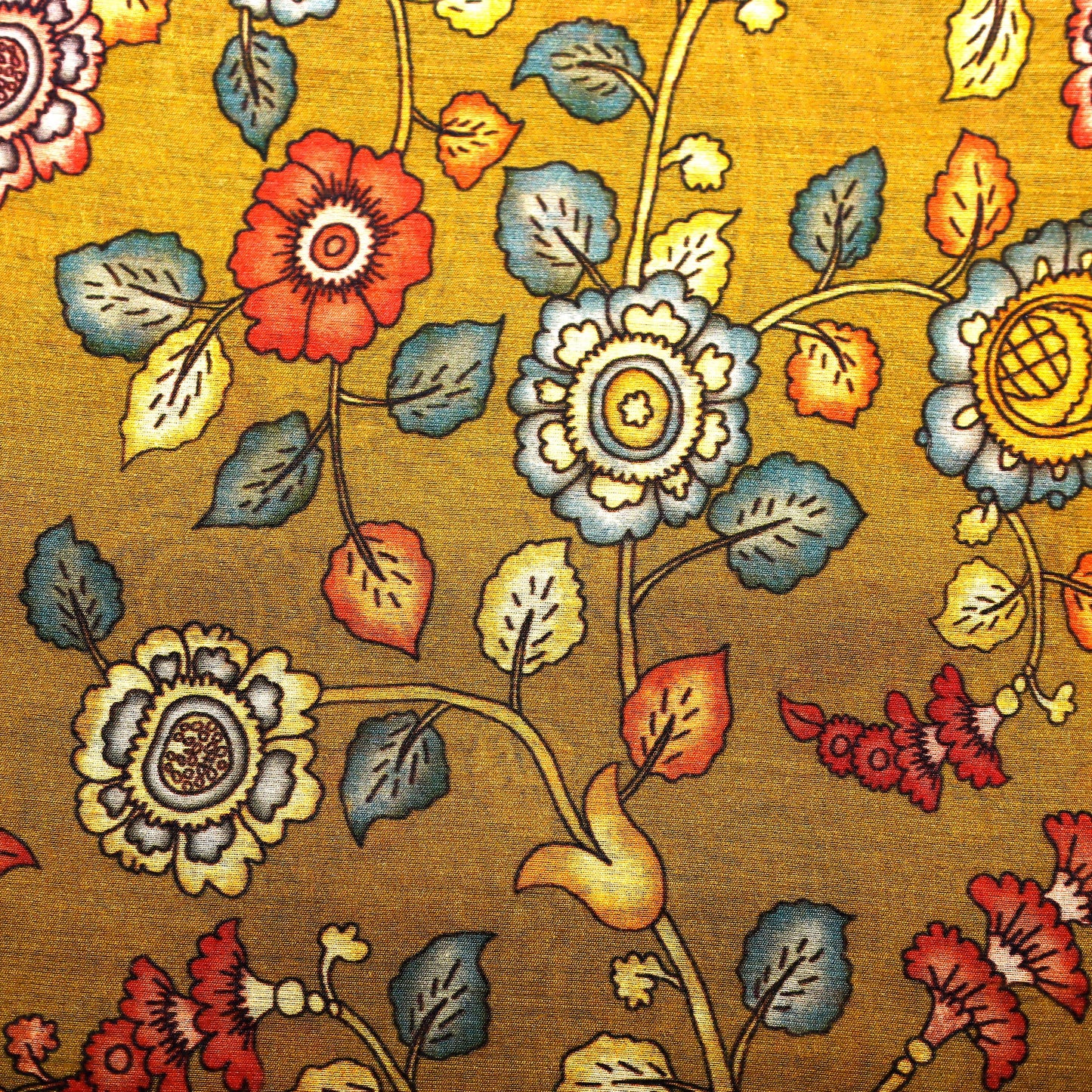 Mustard Floral Print on 100% Silk Tussah