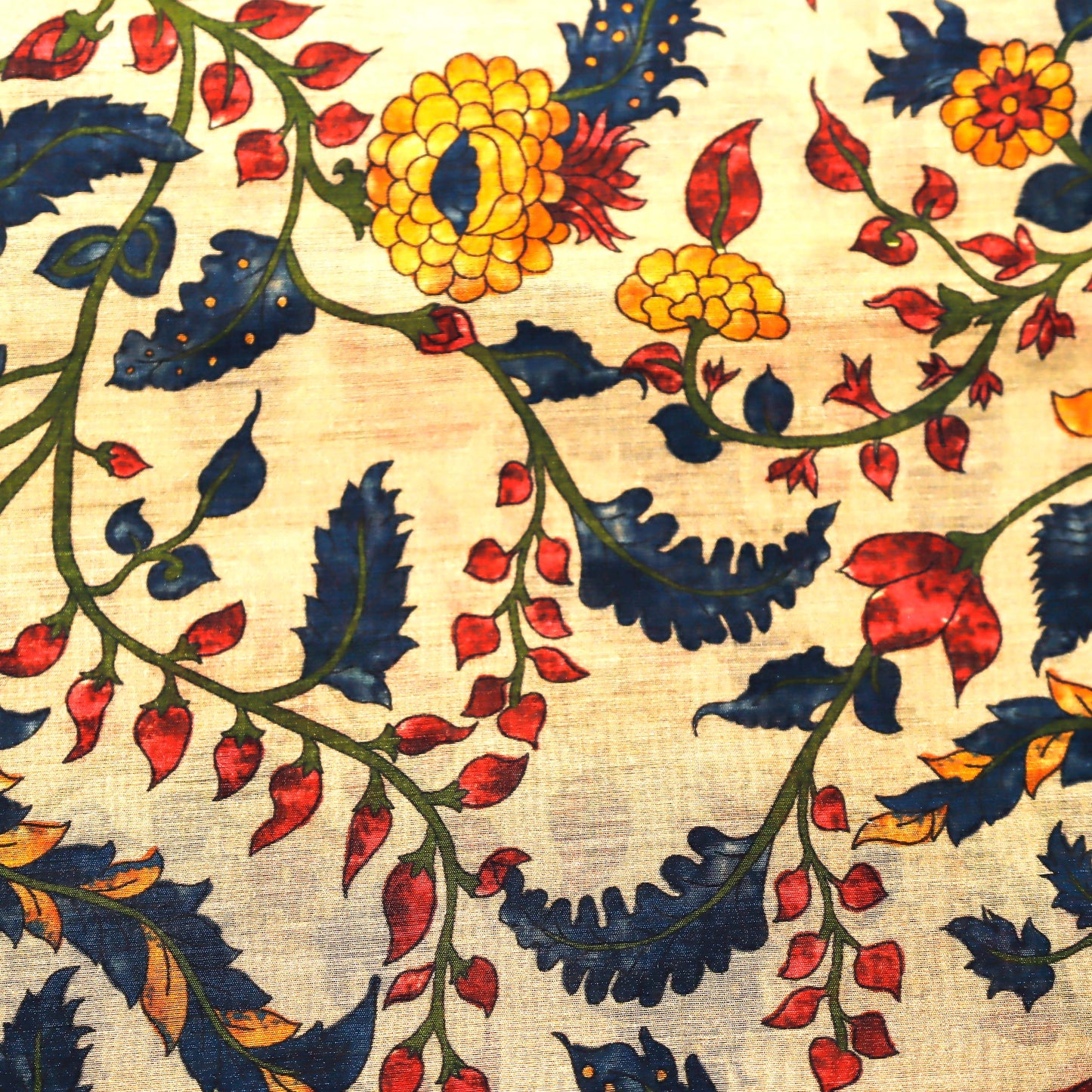 Cream Floral Digital on 100% Silk Tussah