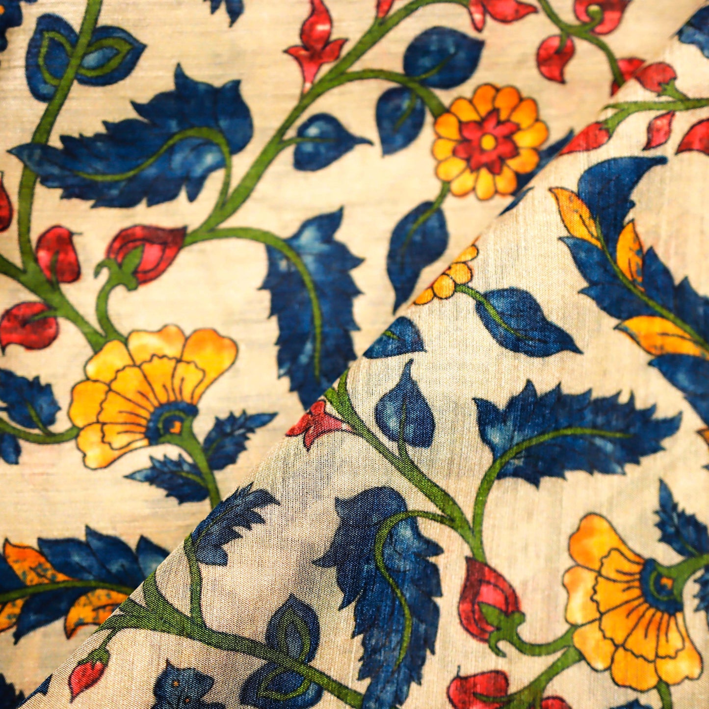 Cream Floral Digital on 100% Silk Tussah