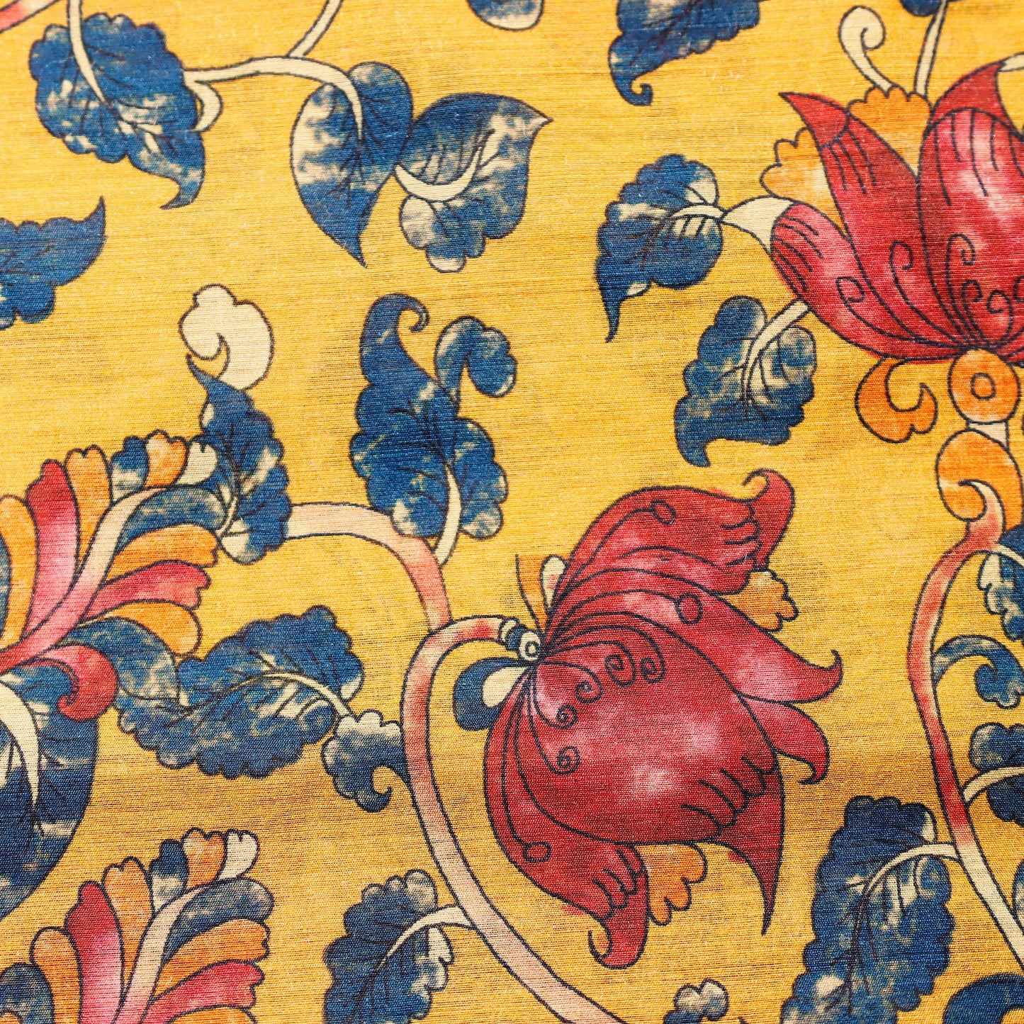 Mustard Yellow Floral Digital Print on 100% Silk Tussah