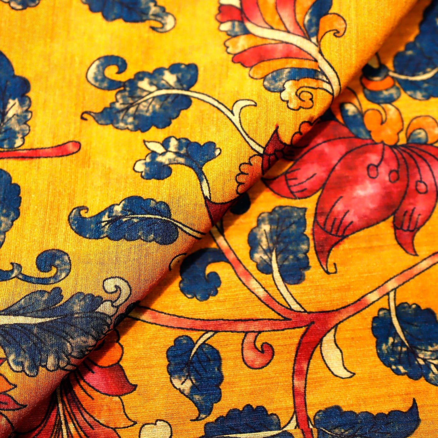 Mustard Yellow Floral Digital Print on 100% Silk Tussah