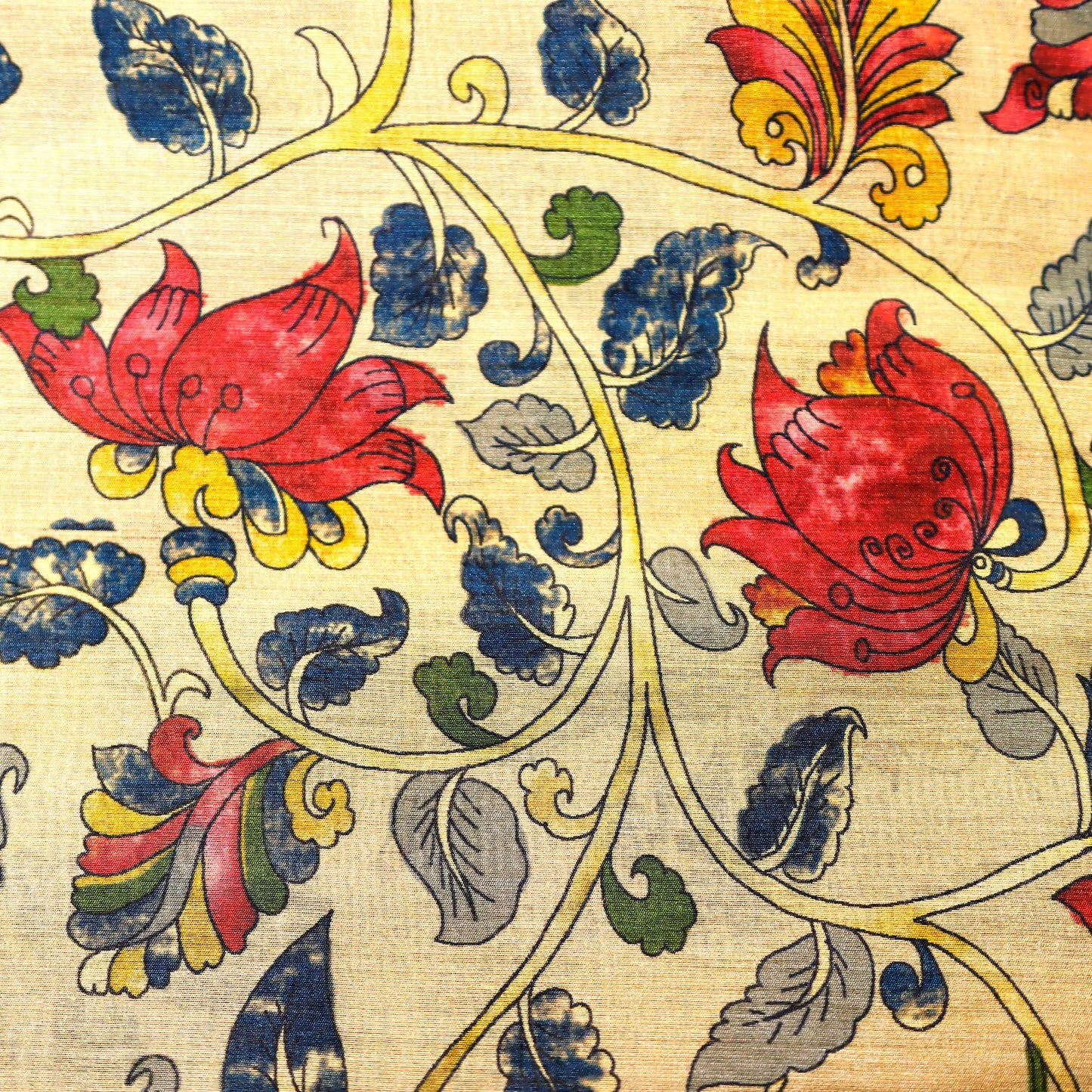 Beige Artistic Floral Pattern on 100% Silk Tussah