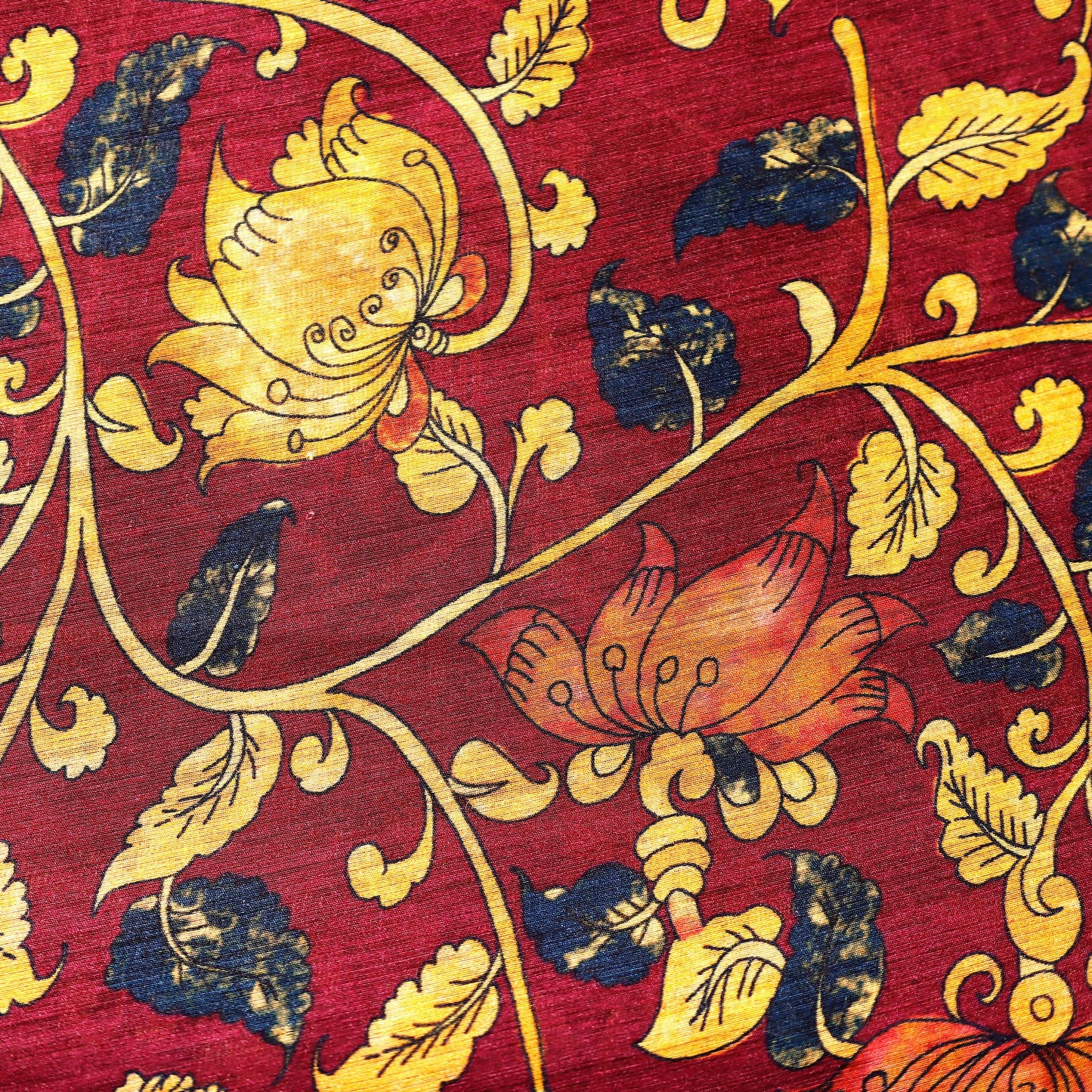Maroon Artistic Floral Print Pattern on 100% Silk Tussah