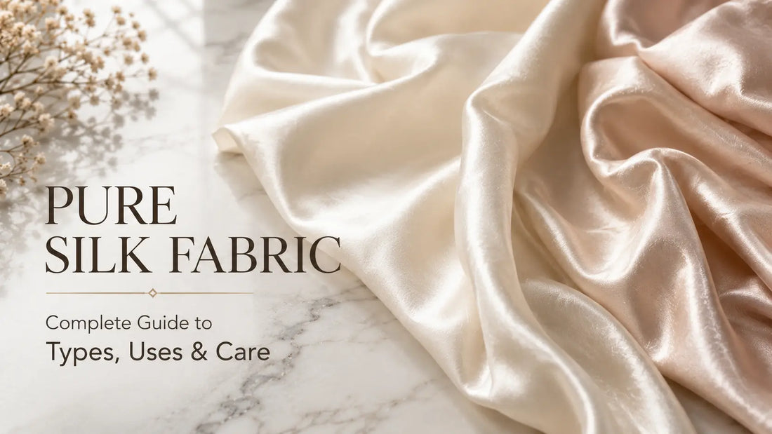 Luxurious pure silk fabric draped in soft folds, highlighting the natural lustre and smooth texture of genuine silk material.