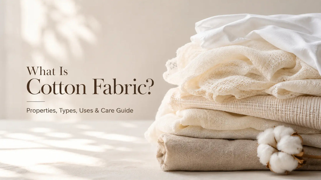 Premium cotton fabrics arranged in elegant folds showcasing different cotton textures including poplin, muslin, and lawn fabric.
