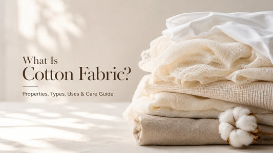 Premium cotton fabrics arranged in elegant folds showcasing different cotton textures including poplin, muslin, and lawn fabric.