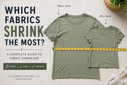 Editorial flat lay comparing original and shrunken garments with measuring tape, illustrating which fabrics shrink the most after washing.