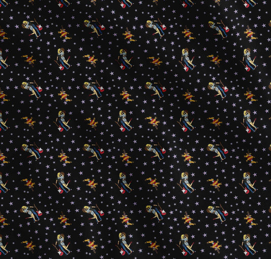 Soimoi Black Cotton Poplin Fabric Star,Guitar & Couple Love Print Fabric by The Yard Inch Wide