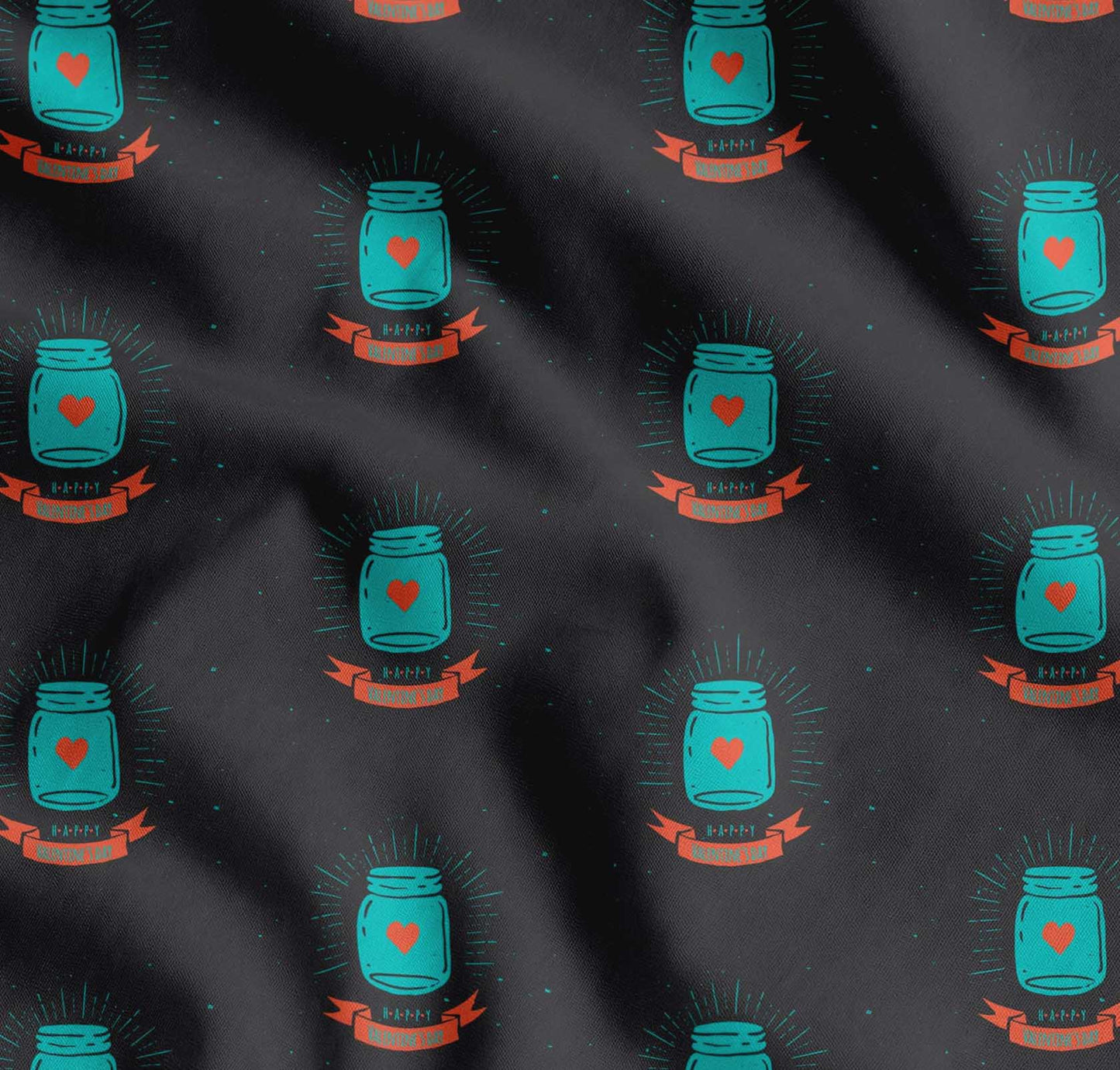 Soimoi Green Cotton Fabric Jar & Happy Valentine Day Text Printed Craft Fabric by the yard