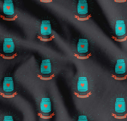 Soimoi Green Cotton Fabric Jar & Happy Valentine Day Text Printed Craft Fabric by the yard