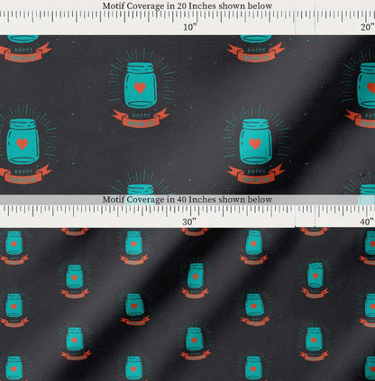 Soimoi Green Cotton Fabric Jar & Happy Valentine Day Text Printed Craft Fabric by the yard