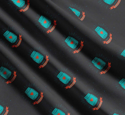 Soimoi Green Cotton Fabric Jar & Happy Valentine Day Text Printed Craft Fabric by the yard