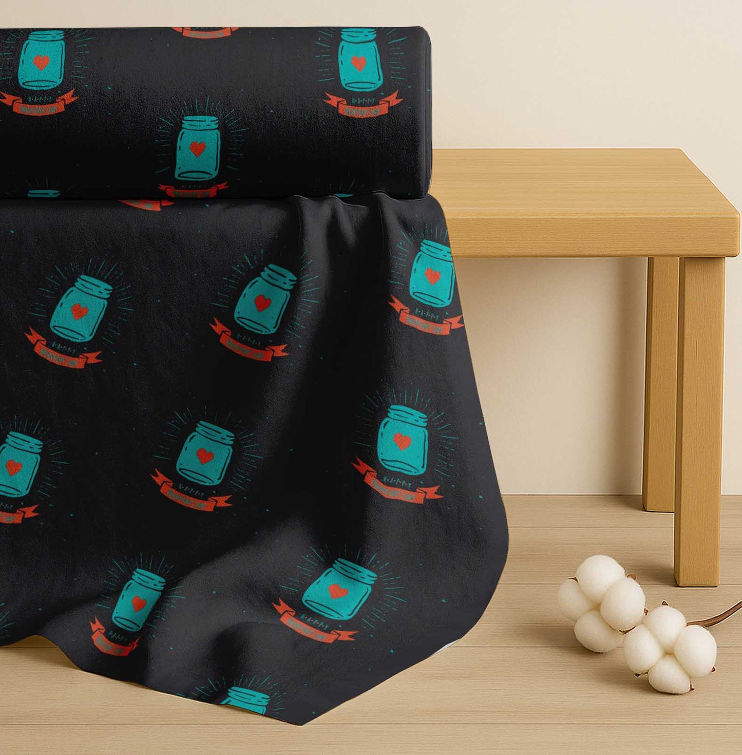 Soimoi Green Cotton Fabric Jar & Happy Valentine Day Text Printed Craft Fabric by the yard