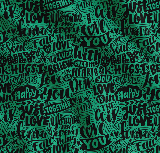 Soimoi Cotton Green Fabric - By the Yard - - Just Love Forever Text Fabric - Romantic and Timeless Patterns for Apparel and Home Decor Printed Fabric
